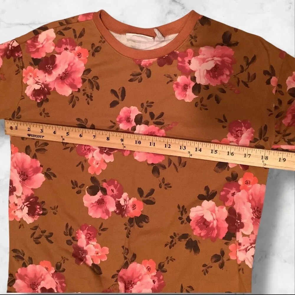 The Children's Place Girls Floral Print Fleece Tie Front Top Brown‎ Long Sleeves